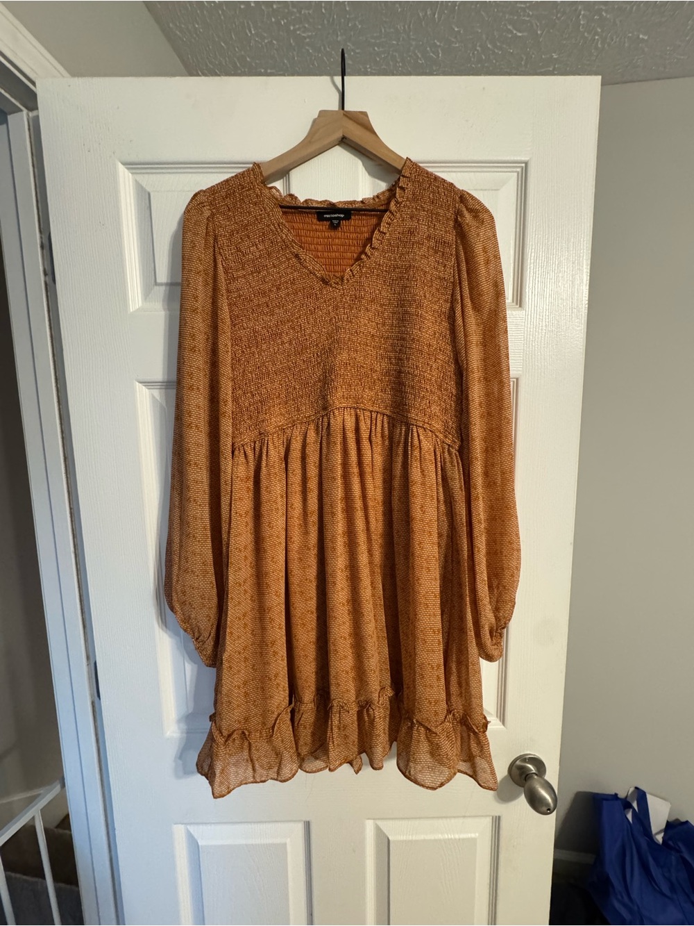 Mittoshop Rust  Smocked Dress with Ruffle V-Neck